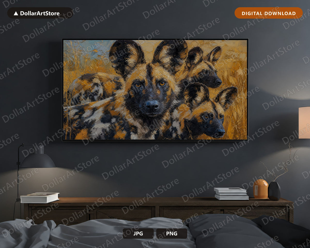 African Wild Dogs Frame TV Art, Samsung Frame TV Digital Download, 4K Earthy Textured Screensaver