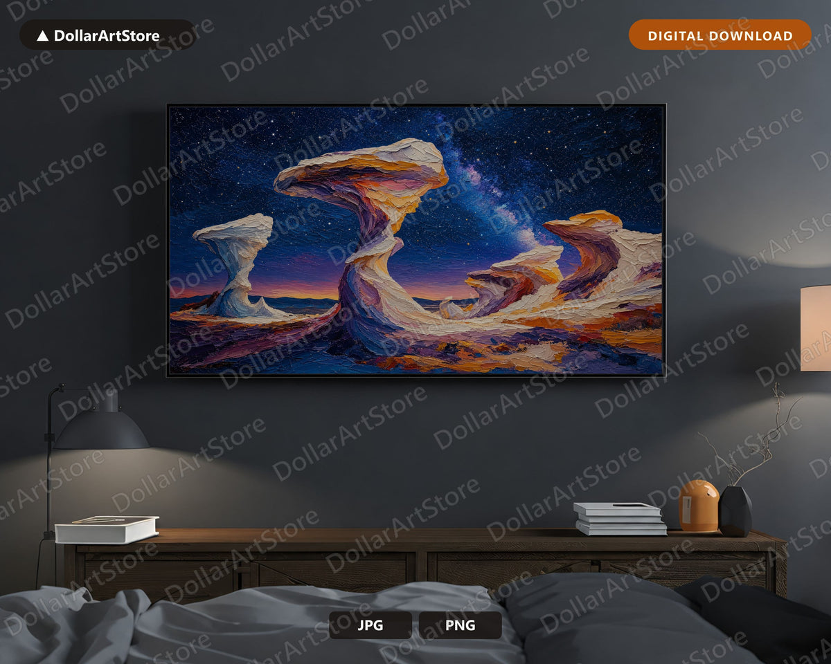 Cozy Desert Landscape Frame TV Art, Samsung Frame TV Digital Download, Starry Night Scenery 4K