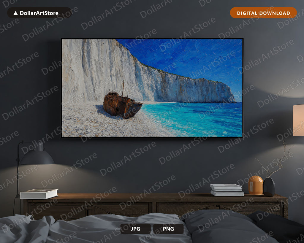 Cozy Scenic Frame TV Art, Shipwreck Beach Landscape, Samsung Frame TV Digital Download 4K