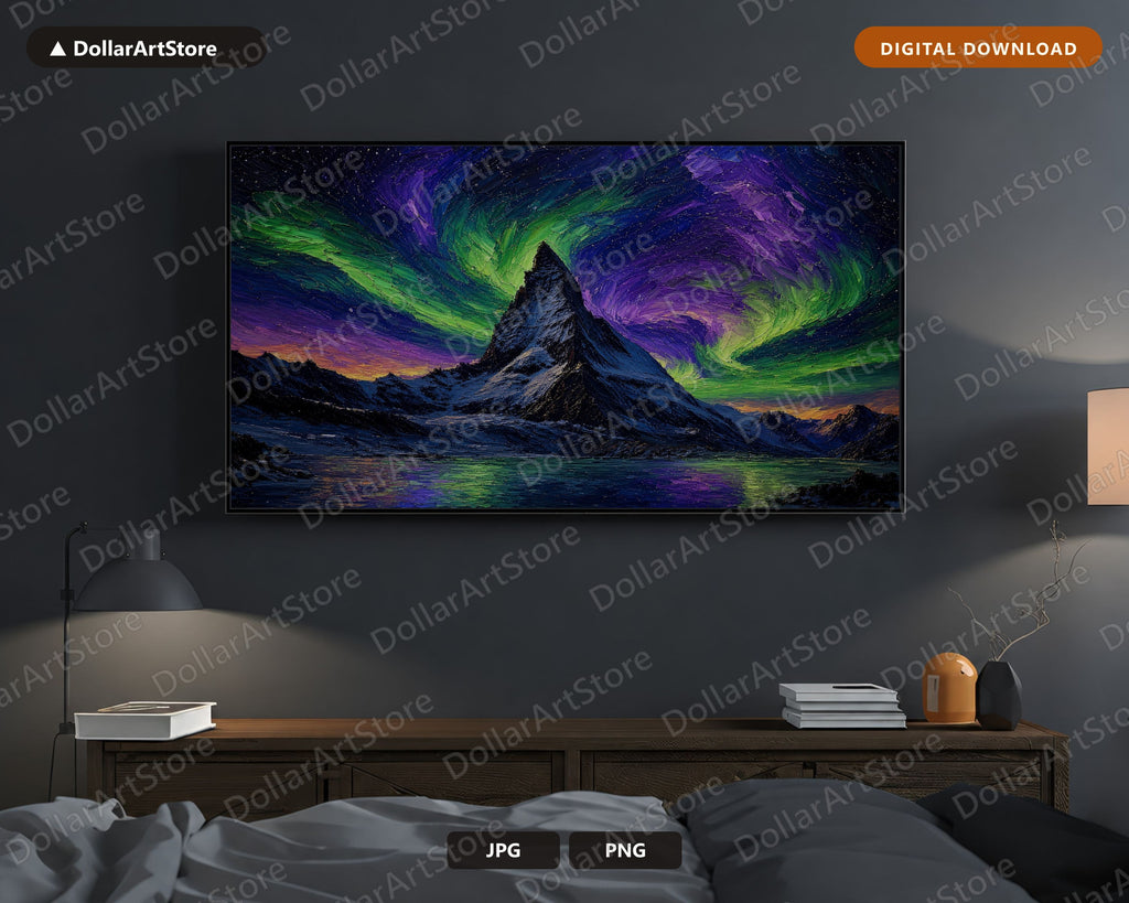 Arctic Mountain Aurora Frame TV Art, Northern Lights Samsung Frame TV Digital Download 4K