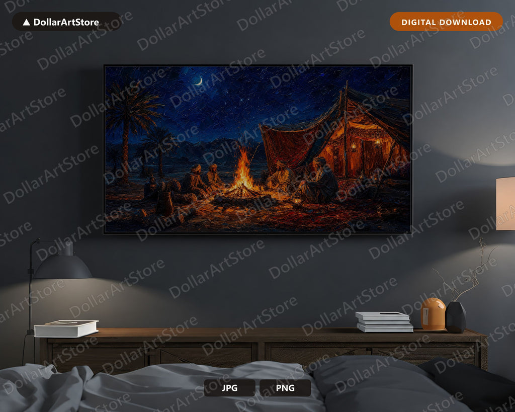 Cozy Desert Night Frame TV Art, Starry Sky Campfire Samsung TV Screensaver Download