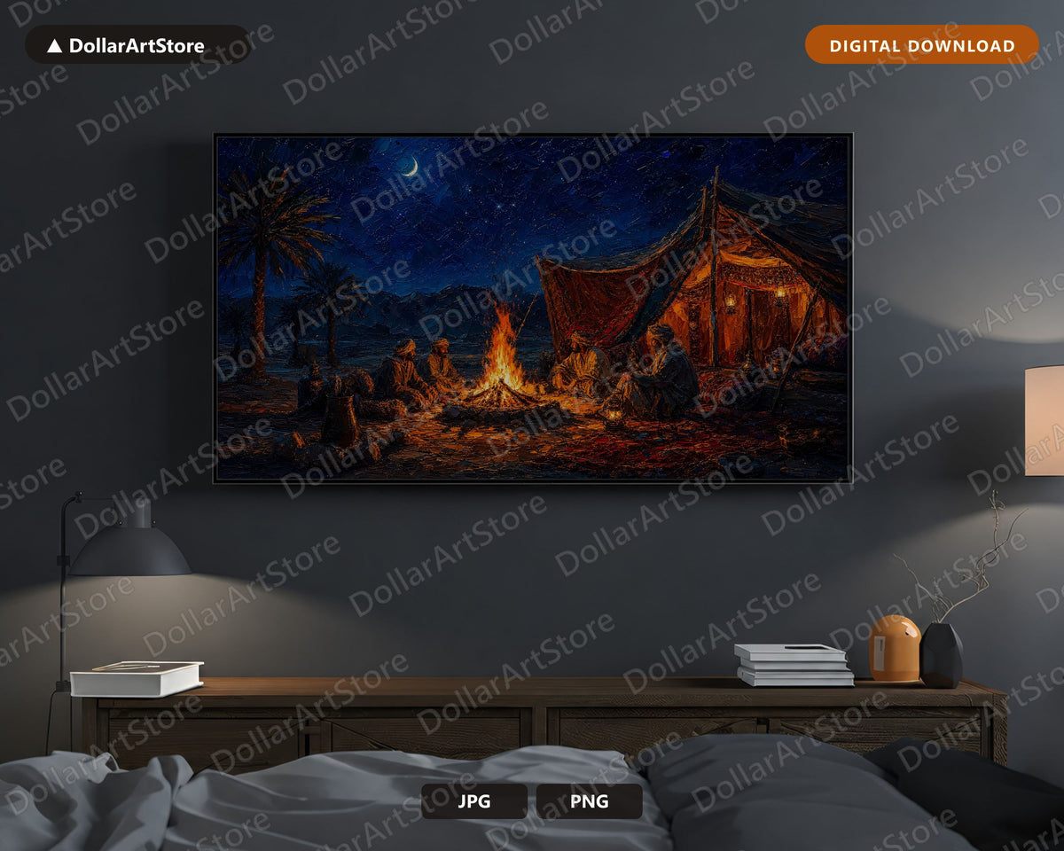 Cozy Desert Night Frame TV Art, Starry Sky Campfire Samsung TV Screensaver Download
