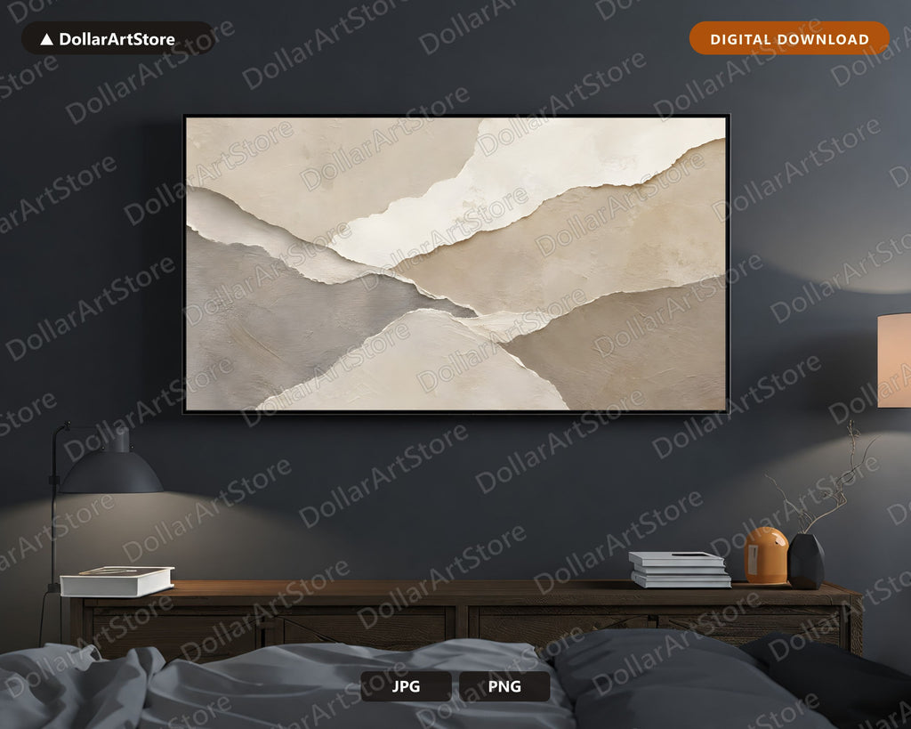 Neutral Abstract Frame TV Art, Minimalist Beige Layered Samsung TV Screensaver, 4K Digital Download