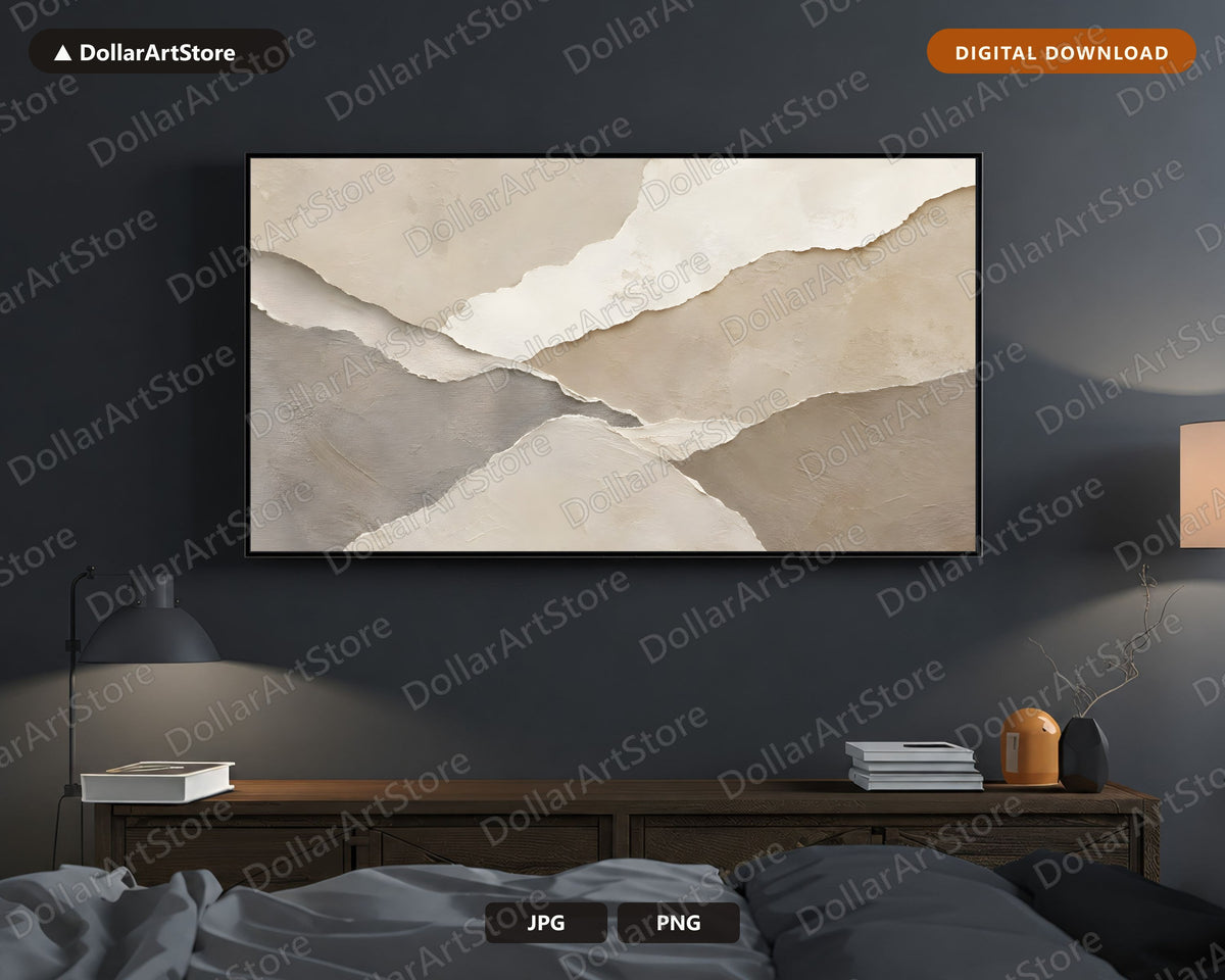 Neutral Abstract Frame TV Art, Minimalist Beige Layered Samsung TV Screensaver, 4K Digital Download