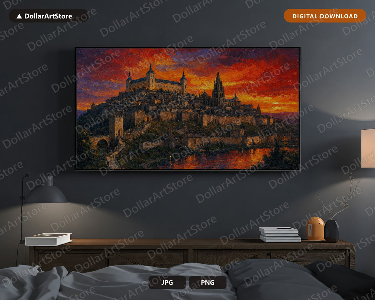 Toledo Old Town Skyline Frame TV Art, Cozy Earthy Scenery, Samsung Frame TV 4K Digital Download
