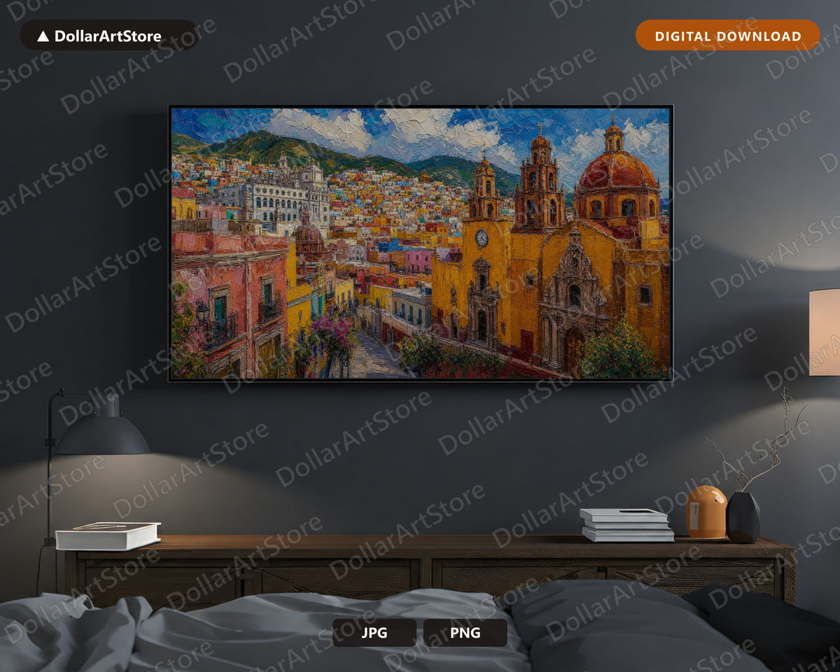 Cozy Colonial Town Frame TV Art, Samsung Frame TV Digital Download, 4K Scenic Latin American Screensaver