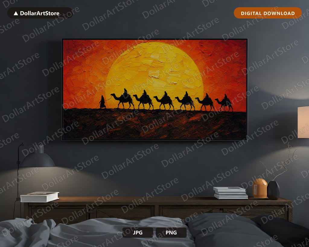 Cozy Desert Caravan Frame TV Art, Samsung Frame TV Digital Download, 4K Textured Landscape Screensaver