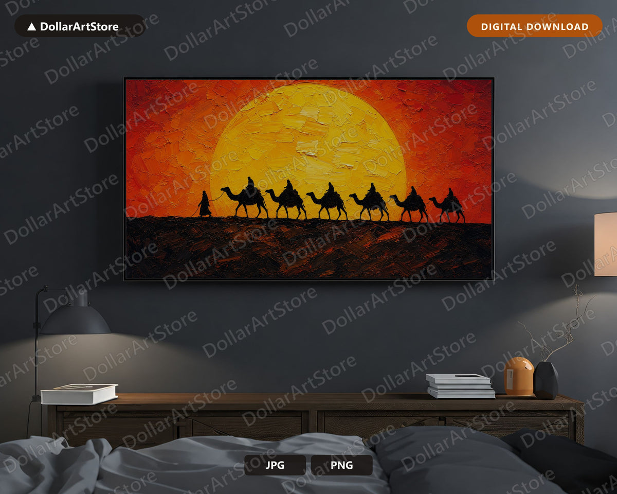 Cozy Desert Caravan Frame TV Art, Samsung Frame TV Digital Download, 4K Textured Landscape Screensaver