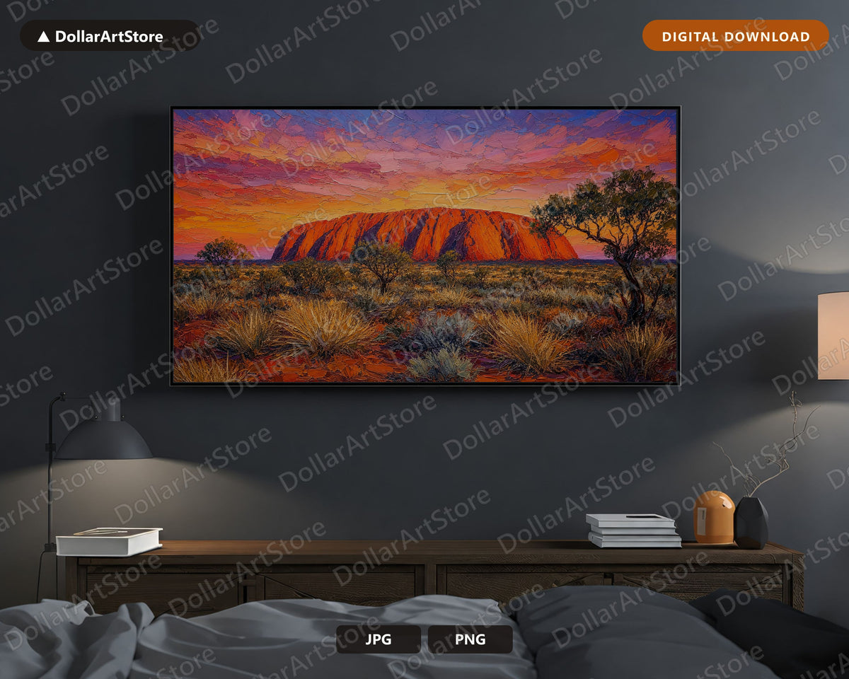 Uluru Sunset Frame TV Art, Cozy Desert Landscape Samsung Frame TV Digital Download 4K