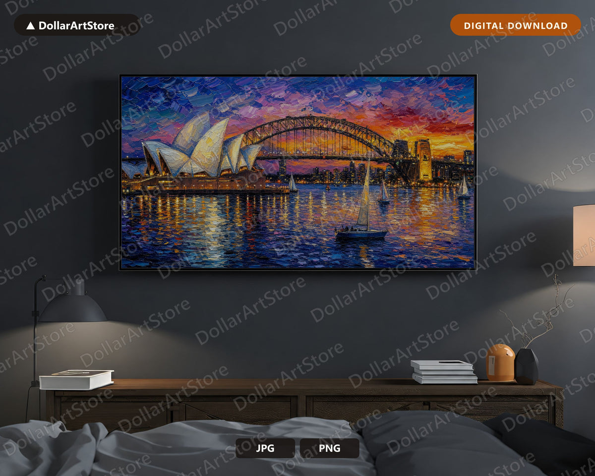 Sydney Harbour Textured Frame TV Art, Samsung Frame TV Digital Download, 4K Scenic Screensaver