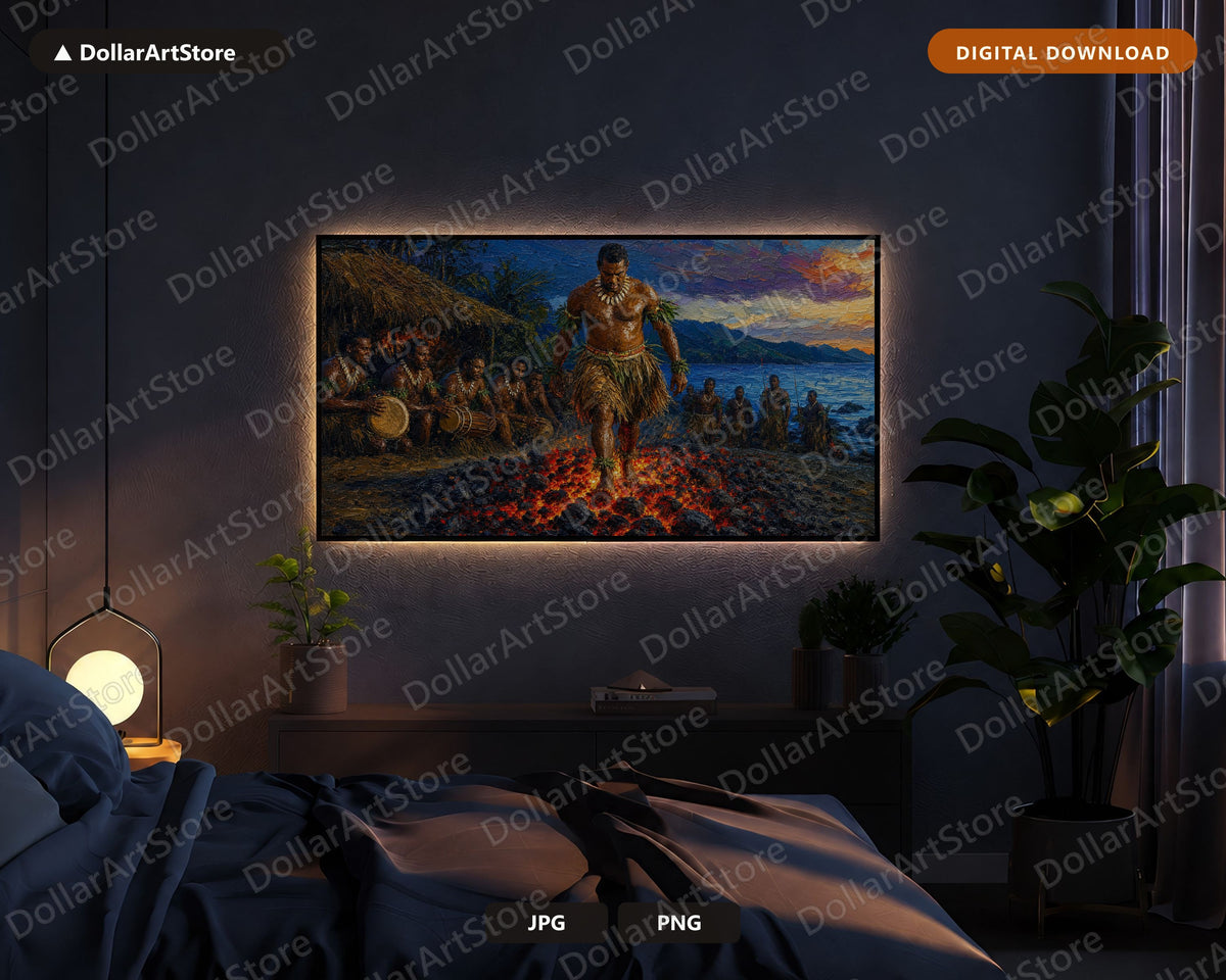 Intense Textured Frame TV Art, Fiji Fire-Walking Ceremony, Samsung Frame TV Digital Download 4K