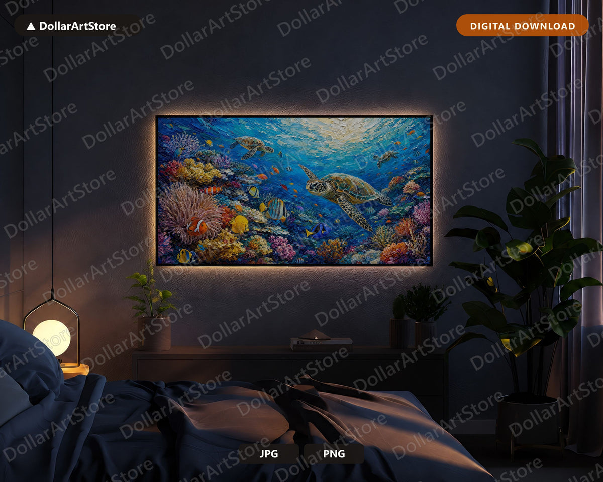 Cozy Tropical Reef Frame TV Art, Samsung Frame TV Digital Download, 4K Coral Underwater Screensaver