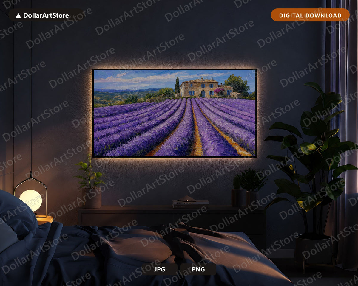 Cozy Provence Lavender Fields Frame TV Art, Samsung Frame TV Digital Download, Rustic Farmhouse Scenery