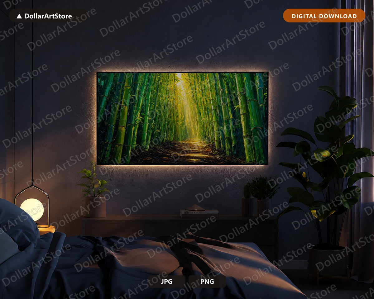 Cozy Bamboo Forest Frame TV Art, Serene Landscape Samsung Digital Download, 4K Textured Scenery