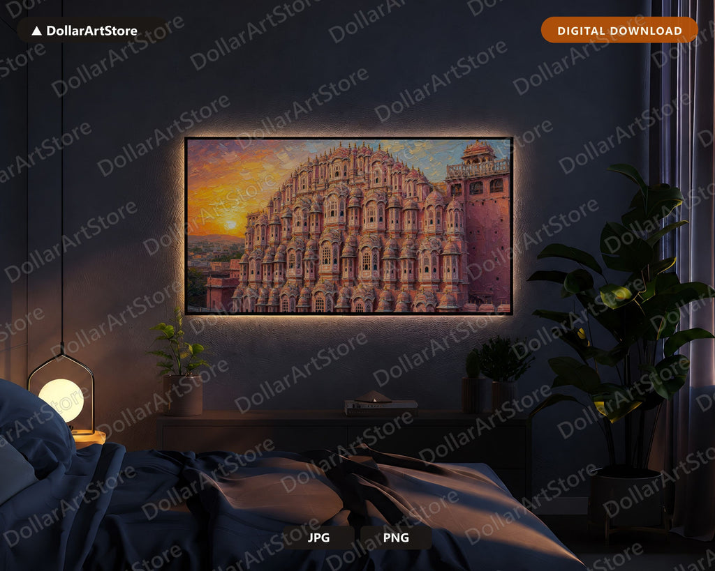 Cozy Sunset Scenery Frame TV Art, Hawa Mahal Palace 4K Digital Download Samsung Frame TV Screensaver
