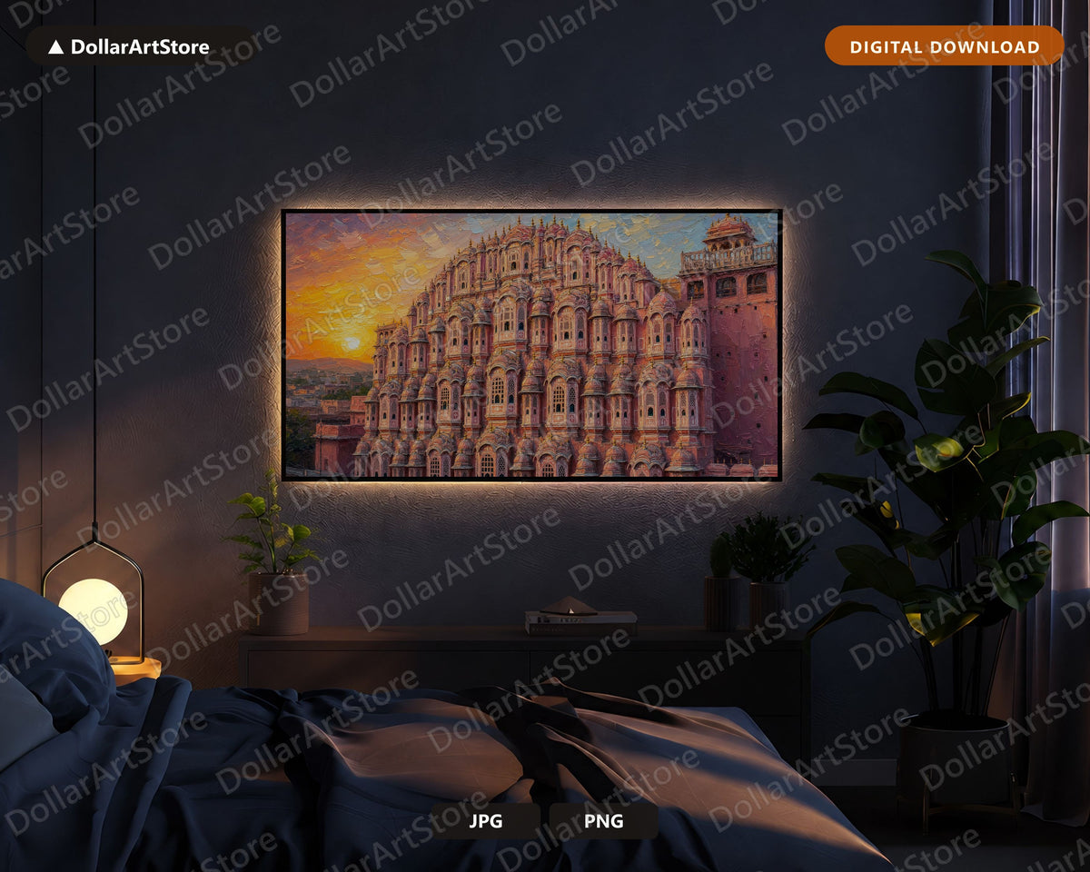 Cozy Sunset Scenery Frame TV Art, Hawa Mahal Palace 4K Digital Download Samsung Frame TV Screensaver