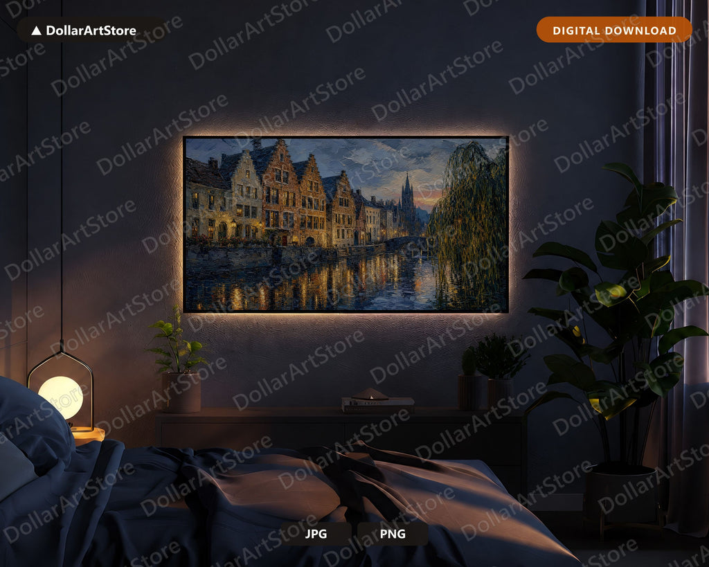 Cozy European Canal Frame TV Art, Samsung Frame TV Digital Download, 4K Textured Screensaver