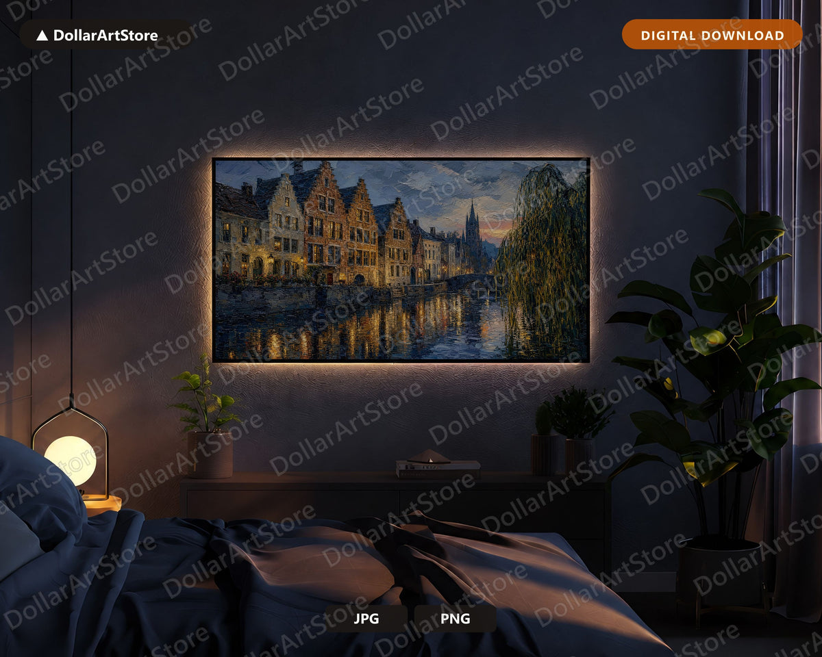 Cozy European Canal Frame TV Art, Samsung Frame TV Digital Download, 4K Textured Screensaver