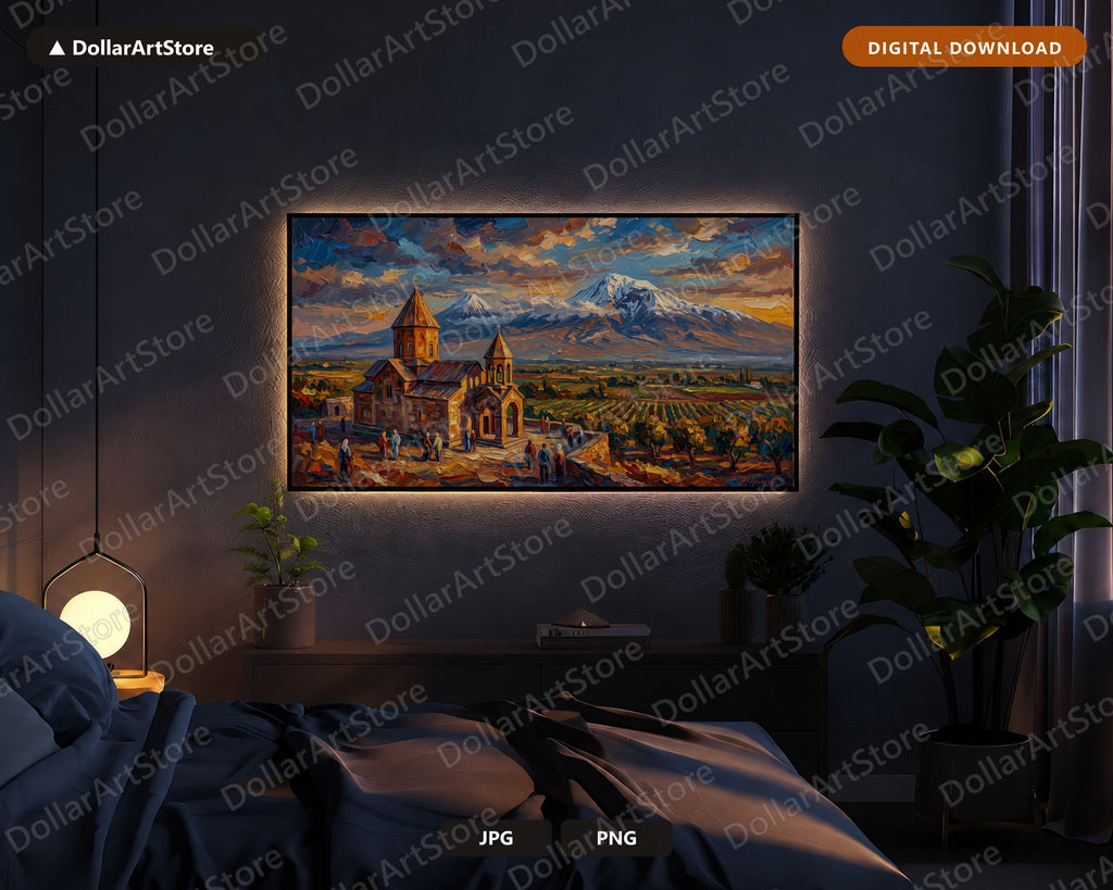 Armenian Monastery Frame TV Art, Mount Ararat Landscape Samsung TV Download