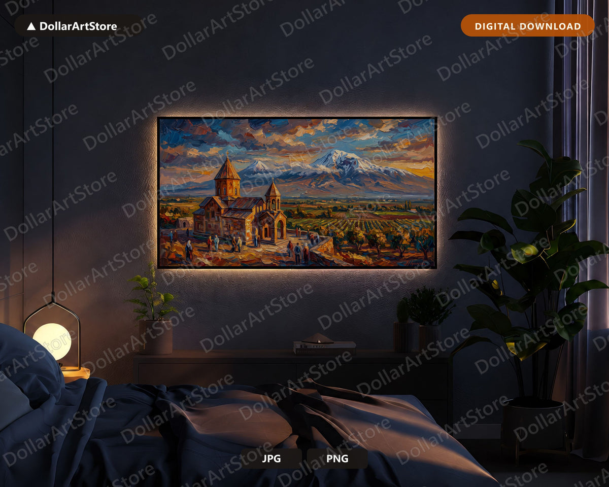 Armenian Monastery Frame TV Art, Mount Ararat Landscape Samsung TV Download