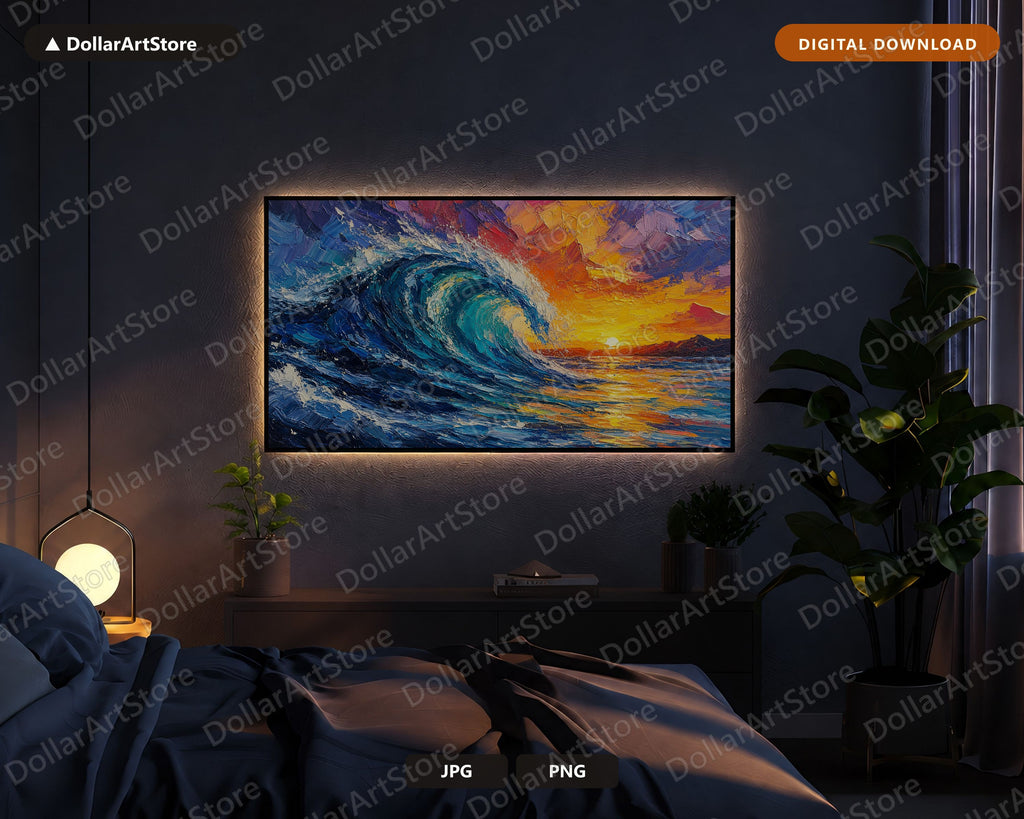 Textured Ocean Wave Sunset Frame TV Art, Samsung Frame TV Digital Download, 4K Screensaver