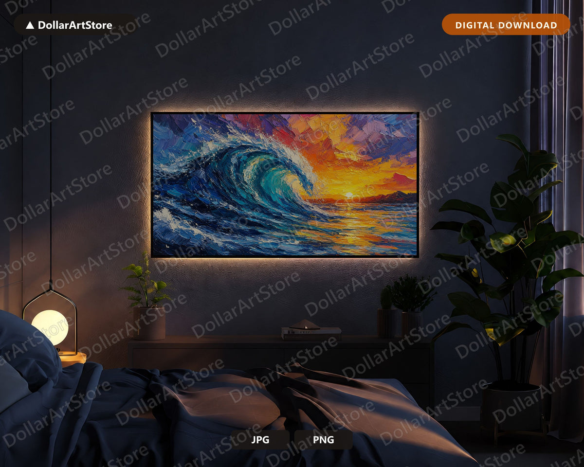 Textured Ocean Wave Sunset Frame TV Art, Samsung Frame TV Digital Download, 4K Screensaver