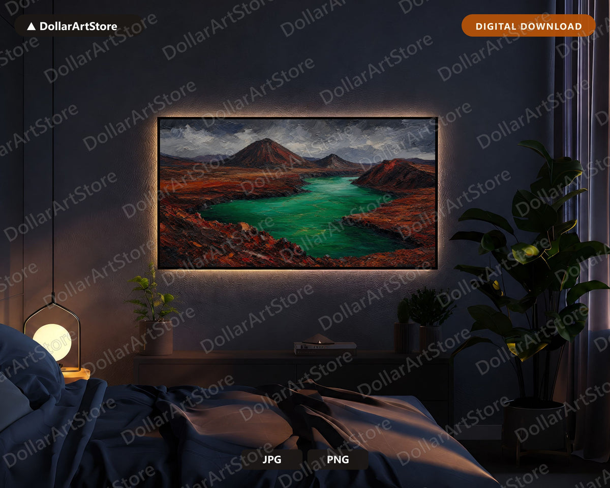 Volcanic Landscape Frame TV Art, Emerald Lake Scenery 4K Samsung Frame TV Digital Download