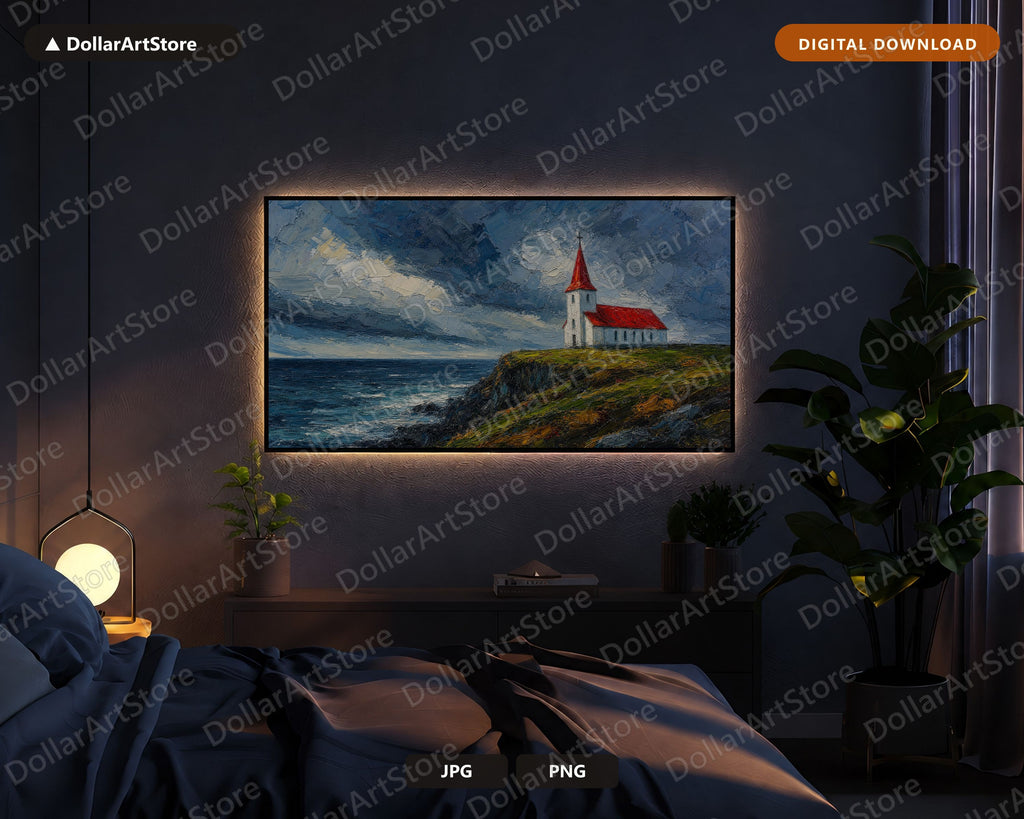 Arctic Church Frame TV Art, Textured Coastal Landscape Samsung Frame TV Digital Download 4K