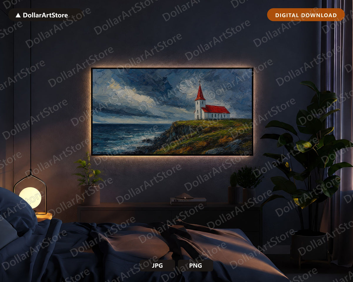 Arctic Church Frame TV Art, Textured Coastal Landscape Samsung Frame TV Digital Download 4K