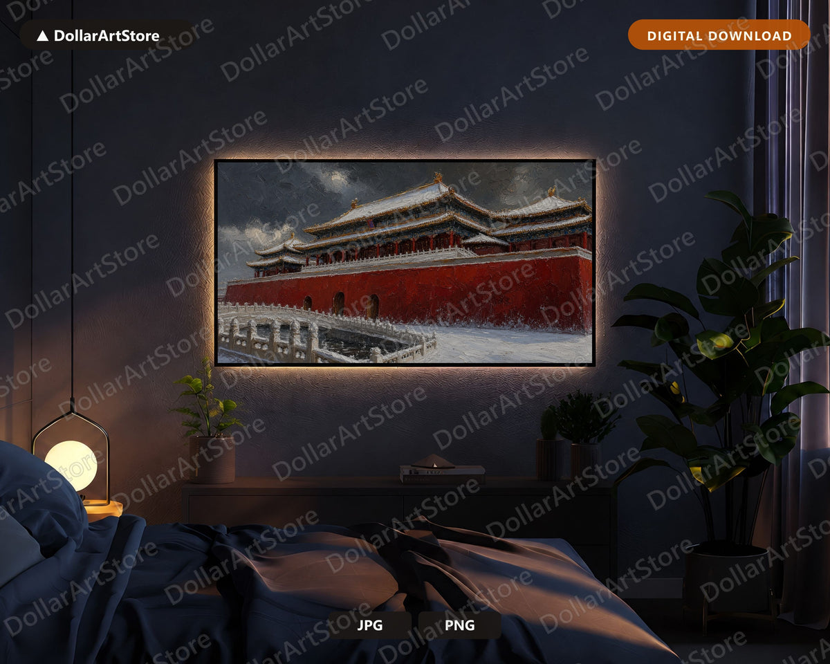 Cozy Winter East Asia Frame TV Art, Samsung Frame TV Digital Download, 4K Textured Snow Scenery