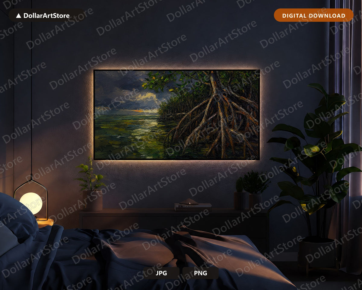 Cozy Mangrove Forest Frame TV Art, Samsung Frame TV Digital Download, Earthy Textured Scenery
