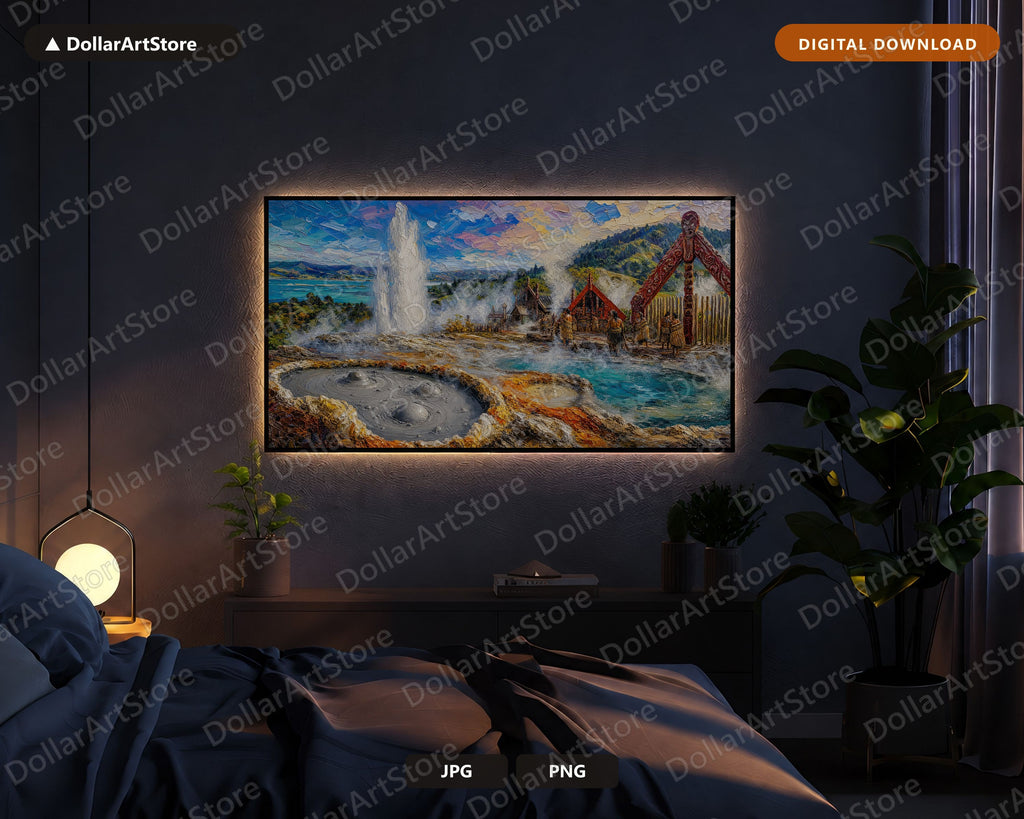 Cozy Rotorua Geothermal Frame TV Art, Samsung Frame TV 4K Digital Download, Textured Landscape Screensaver