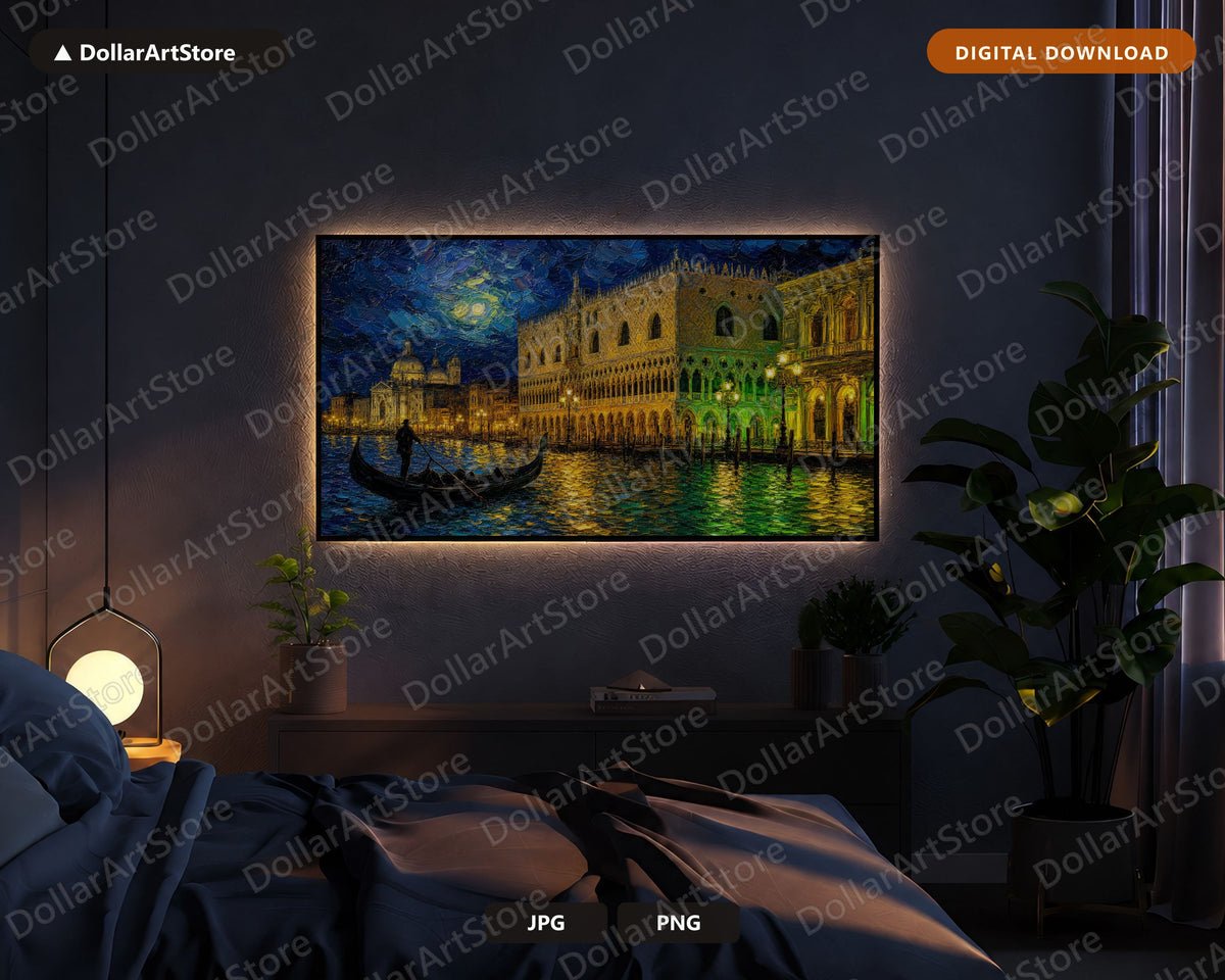 Cozy Venice Grand Canal Night Frame TV Art, Samsung Frame TV Digital Download, 4K Textured