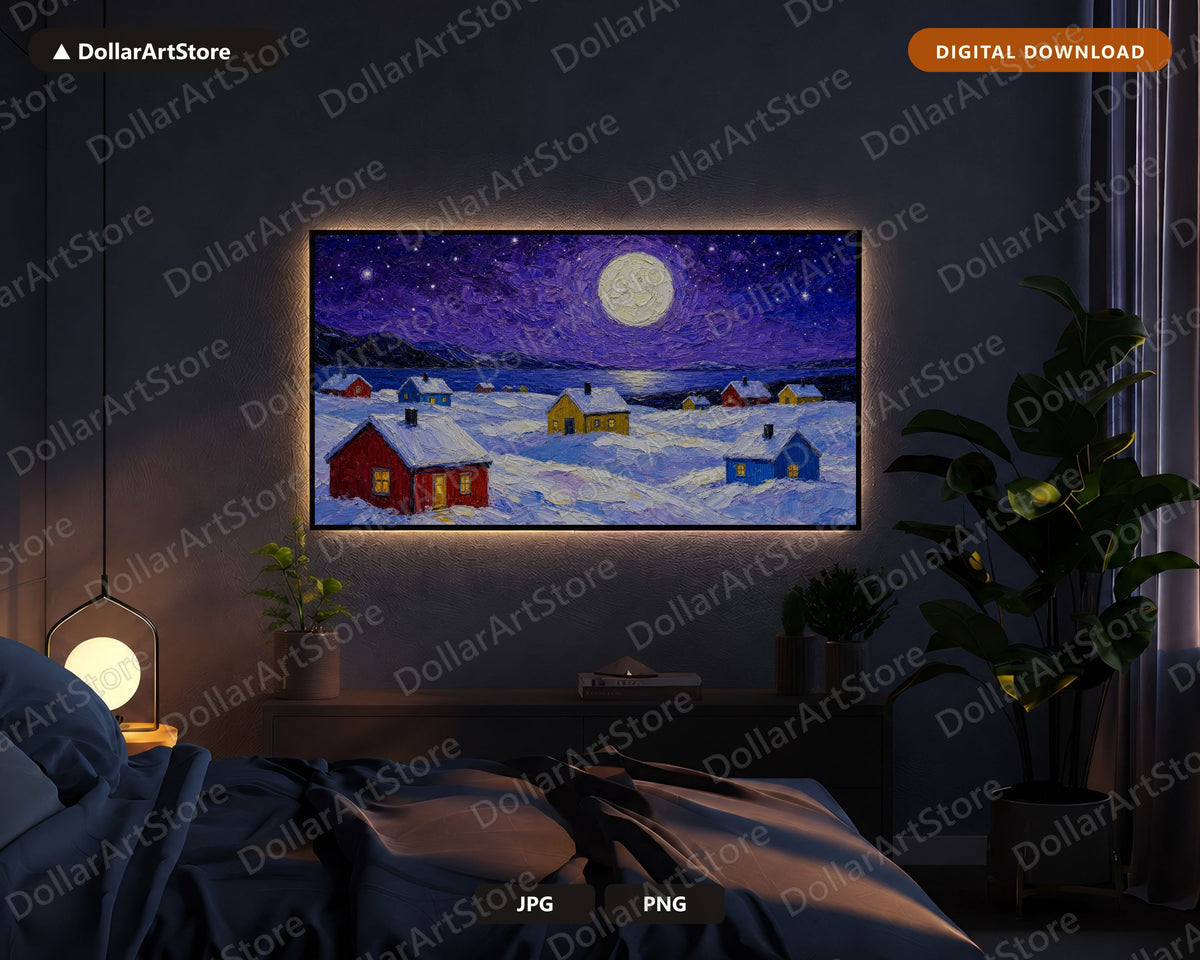 Cozy Arctic Winter Frame TV Art, Samsung Frame TV Digital Download, 4K Textured Winter Landscape