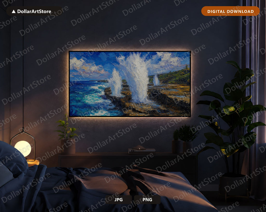 Textured Ocean Scenery Frame TV Art, Samsung Frame TV 4K Digital Download, Coastal Blowholes