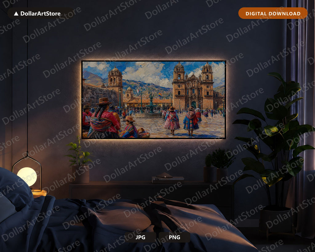Peruvian Cathedral Textured Andean Architecture Scenery Frame TV Art