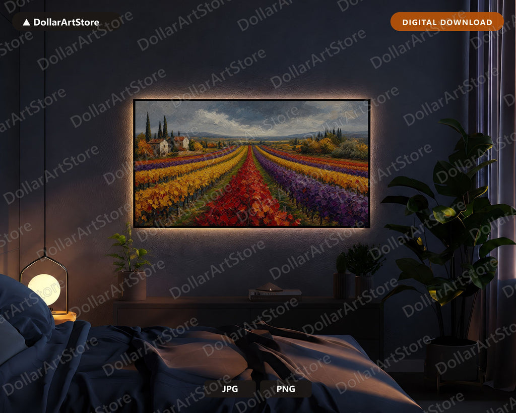 Cozy Tuscan Vineyard Frame TV Art, Samsung Frame TV Digital Download, 4K Textured Autumn Scenery