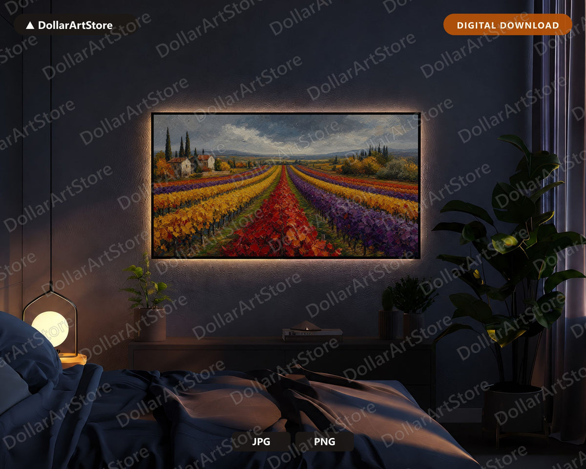 Cozy Tuscan Vineyard Frame TV Art, Samsung Frame TV Digital Download, 4K Textured Autumn Scenery