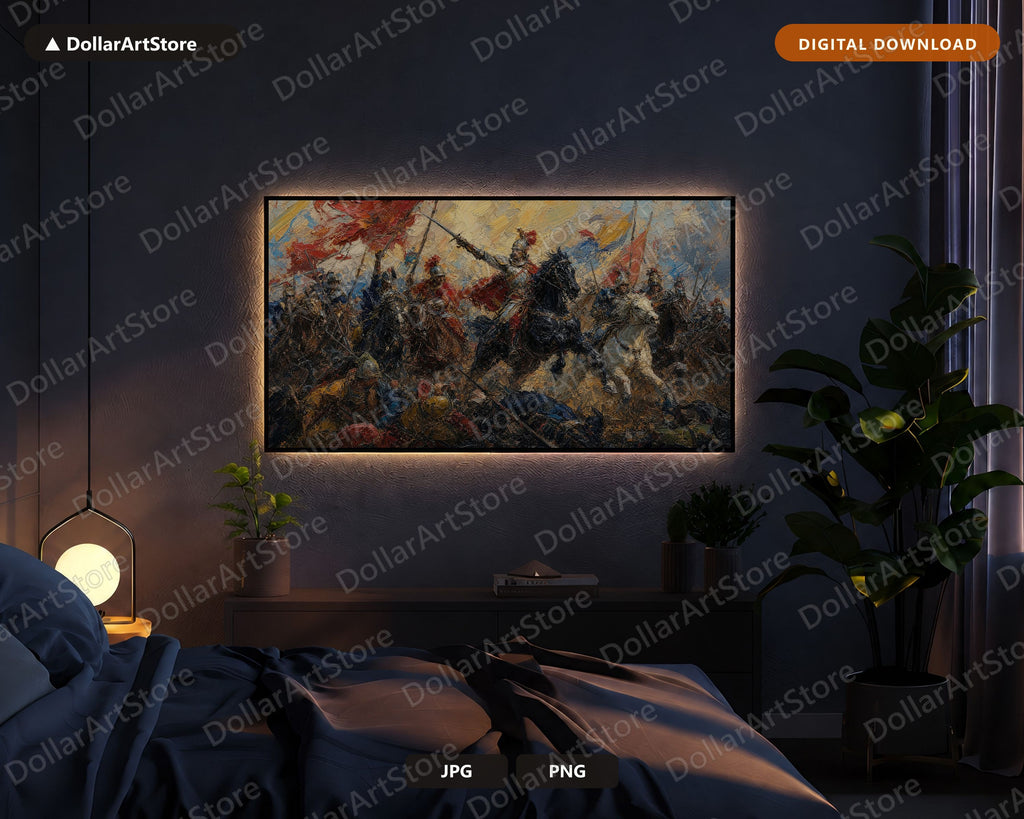 North Africa Battle Scene Frame TV Art, Moody Historical Landscape, Samsung Frame TV 4K Digital Download