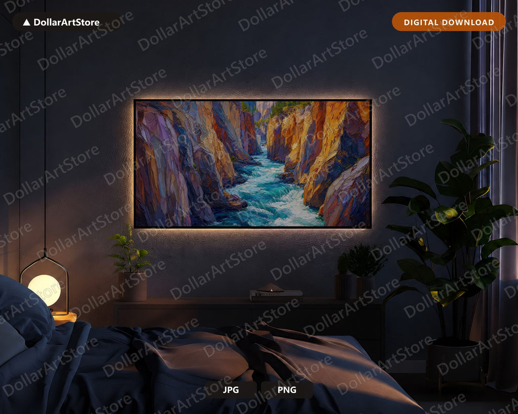 Cozy Canyon Scenery Frame TV Art, Textured River Gorge Samsung Frame TV Digital Download, 4K Landscape Screensaver
