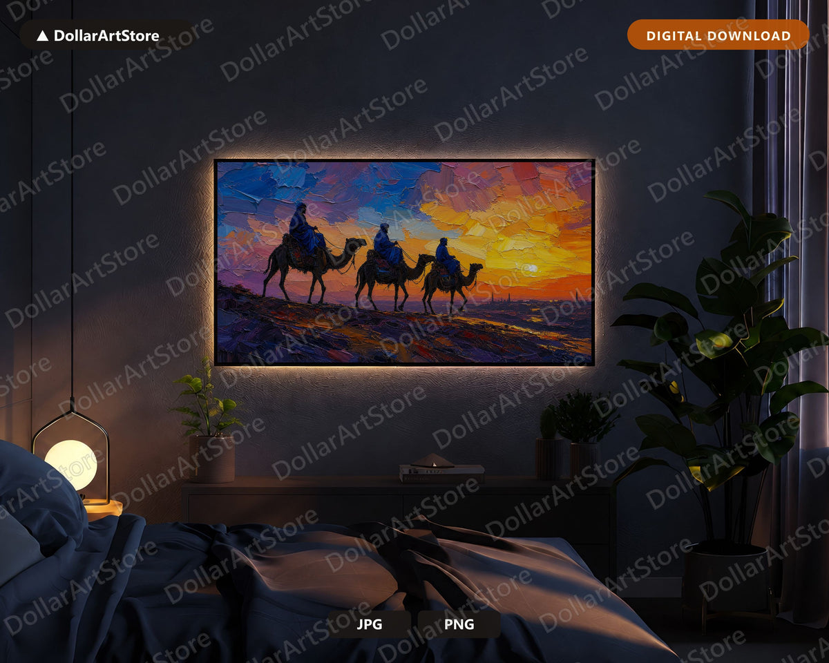 Desert Caravan Frame TV Art, Samsung Frame TV Digital Download, Textured Sunset Scenery
