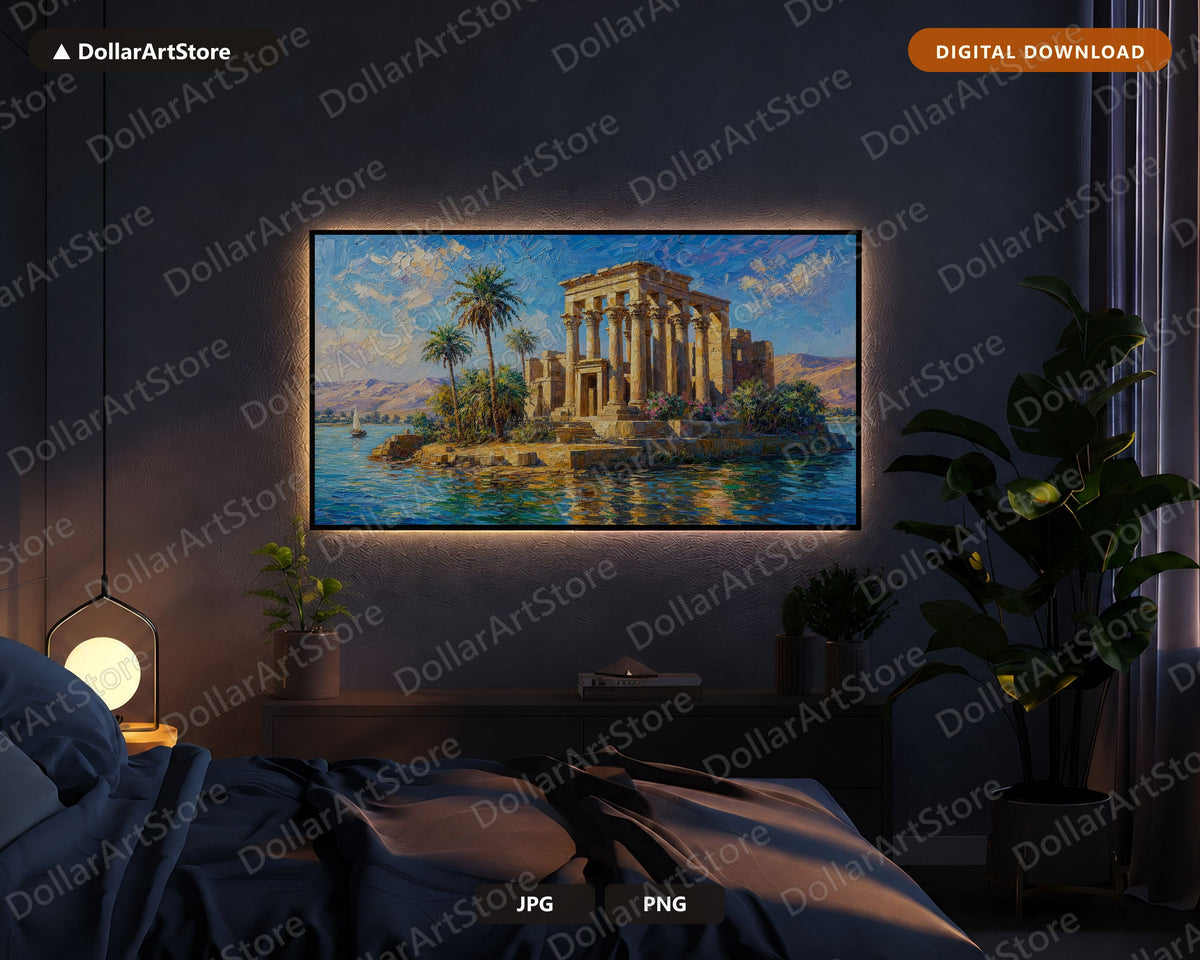 Cozy Ancient Ruins Frame TV Art, Samsung Frame TV Digital Download, 4K Egypt Nile Scenery