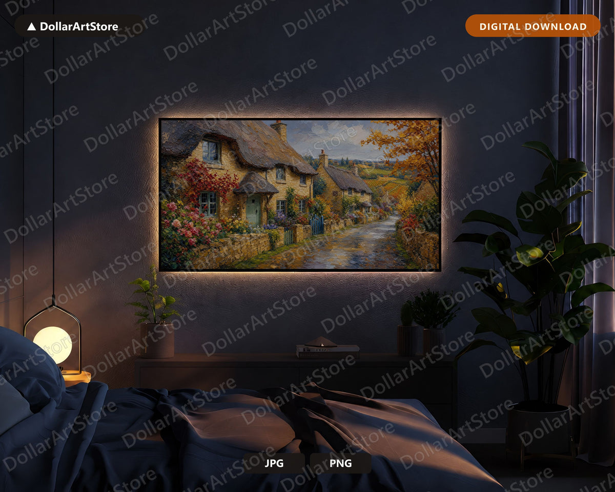 Cozy Rustic Cottage Frame TV Art, Textured Scenery Samsung Digital Download, 4K Earthy Landscape