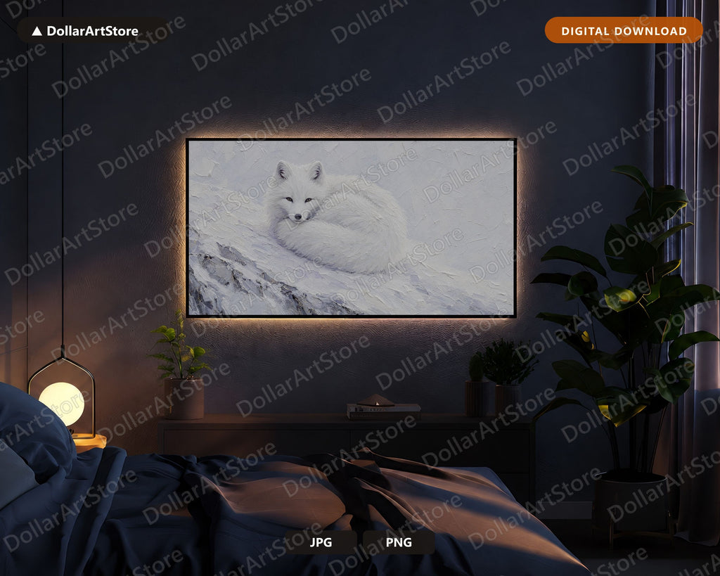 Cozy Arctic Fox Frame TV Art, Samsung Frame TV Digital Download, 4K Textured Winter Screensaver