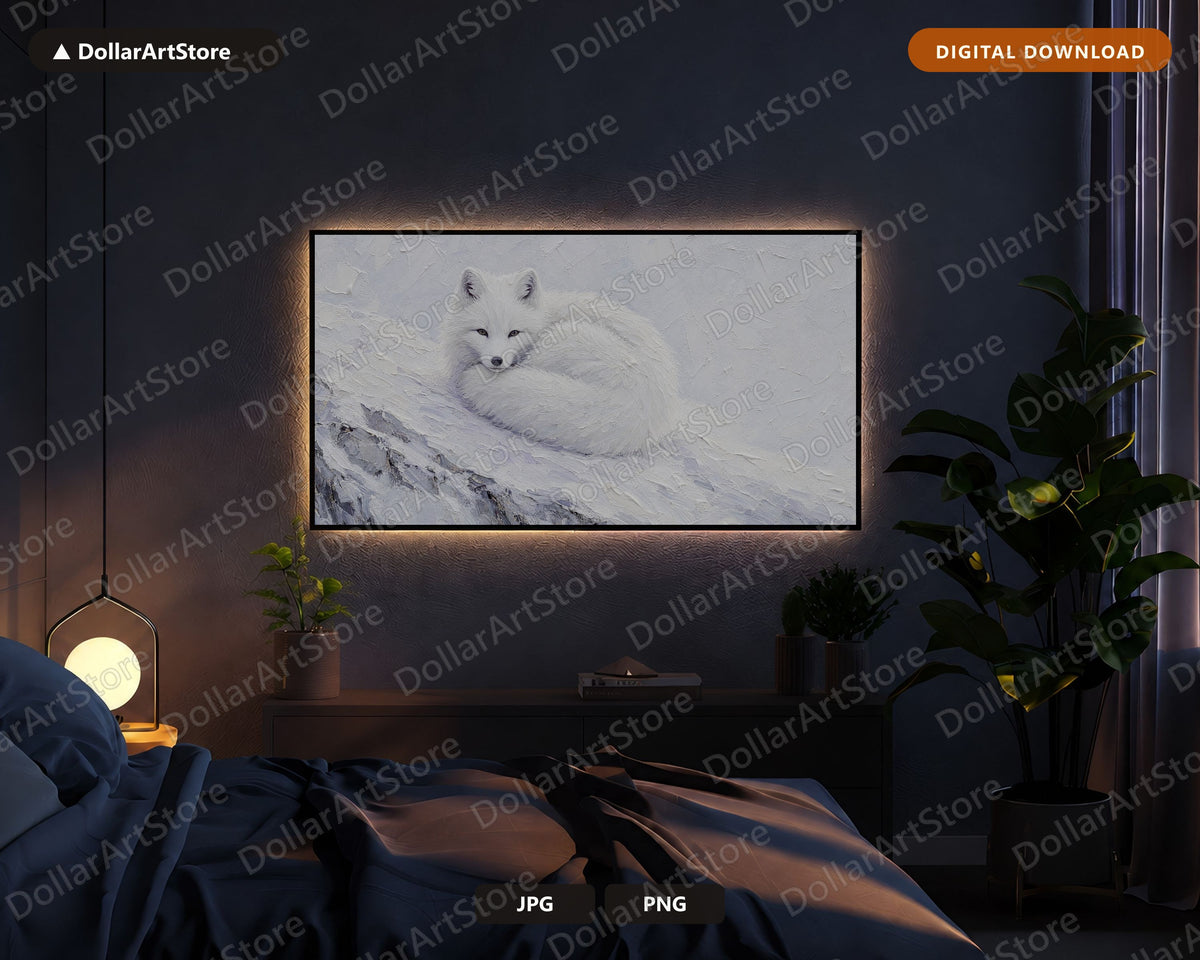 Cozy Arctic Fox Frame TV Art, Samsung Frame TV Digital Download, 4K Textured Winter Screensaver