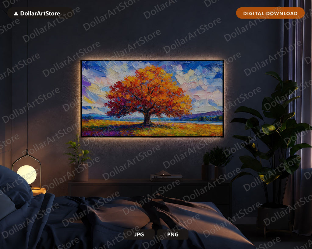 Colorful Tree Landscape Frame TV Art, Samsung Frame TV 4K Digital Download, Textured Scenery Art