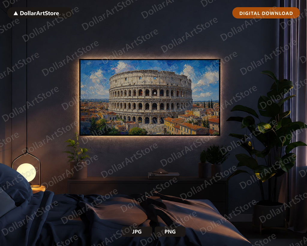 Colosseum Rome Frame TV Art, Textured Landscape Samsung Frame TV Digital Download 4K