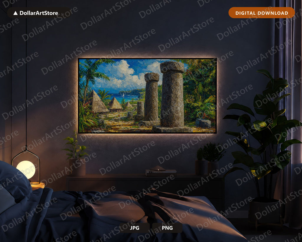 Tropical Latte Stones Frame TV Art, Guam Scenery 4K Digital Download, Samsung Frame TV Screensaver