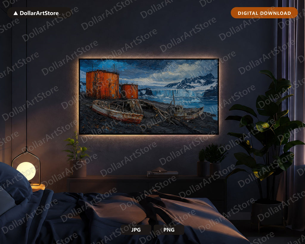 Cozy Arctic Scenery Frame TV Art, Samsung Frame TV 4K Digital Download, Textured Polar Landscape