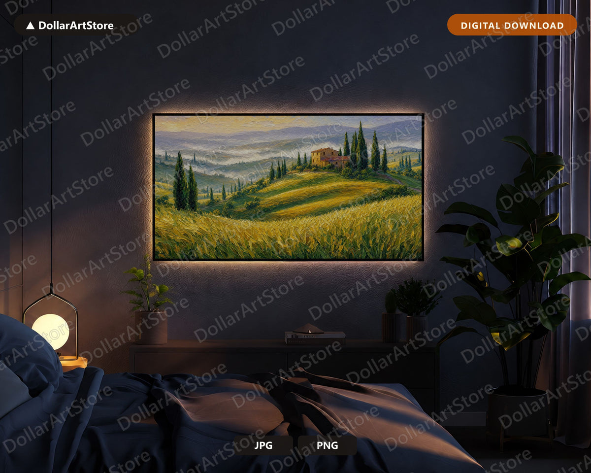 Cozy Tuscan Landscape Frame TV Art, Samsung Frame TV Digital Download, 4K Textured Cypress Hills Screensaver